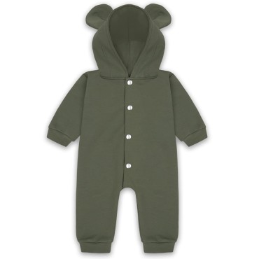 Kojenecký overal, kombinéza s kapucí Medvídek/ Khaki - Dolce Sonno