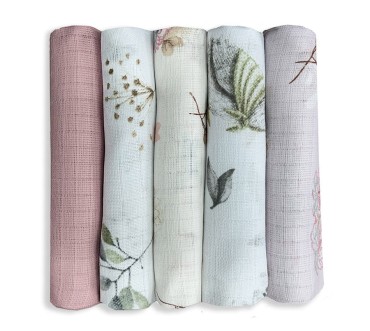 Zestav 5 ks bavlněných tetra plen s potiskem sada č. 1 - Dolce Sonno