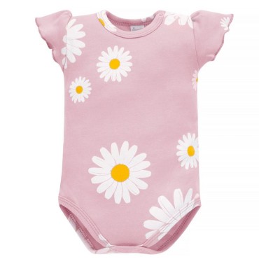 Růžové body s krátkým rukávem a sedmikráskami – Daisy | Pinokio