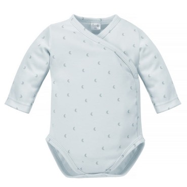 Dětské body s dlouhým rukávem a kopertovým výstřihem, modré měsíce – Hello | Pinokio