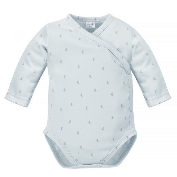 Dětské body s dlouhým rukávem a kopertovým výstřihem, modré měsíce – Hello | Pinokio