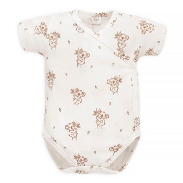 Krátké rukávové body s obálkovým zapínáním, ecru koala - Lovely Day | Pinokio