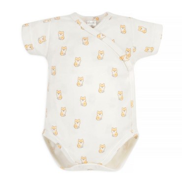 Krátké rukávové body s obálkovým zapínáním, ecru, pejskové - Lovely Day | Pinokio