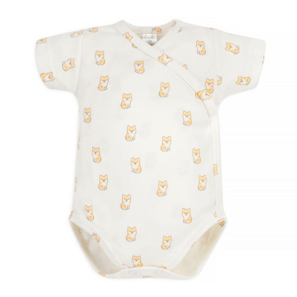 Krátké rukávové body s obálkovým zapínáním, ecru, pejskové - Lovely Day | Pinokio