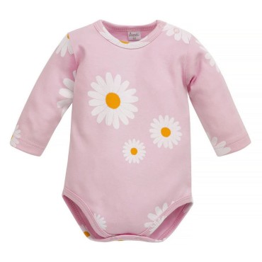 Růžové body s dlouhým rukávem a sedmikráskami – Daisy | Pinokio