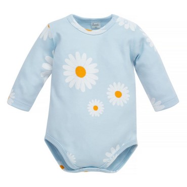 Modré body s dlouhým rukávem a sedmikráskami – Daisy | Pinokio