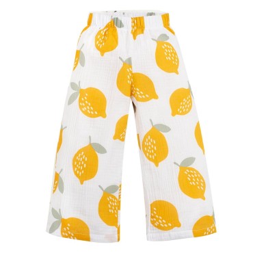 Mušelínové kalhoty pro dívky v barvě ecru s citróny - Muslin Lemons | Pinokio