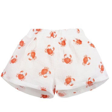Mušelínové kraťasy pro holčičky v barvě ecru s potiskem krabů - Muslin Crabs | Pinokio