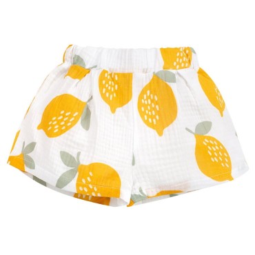 Mušelínové kraťasy pro holčičky v barvě ecru s citróny - Muslin Lemons | Pinokio