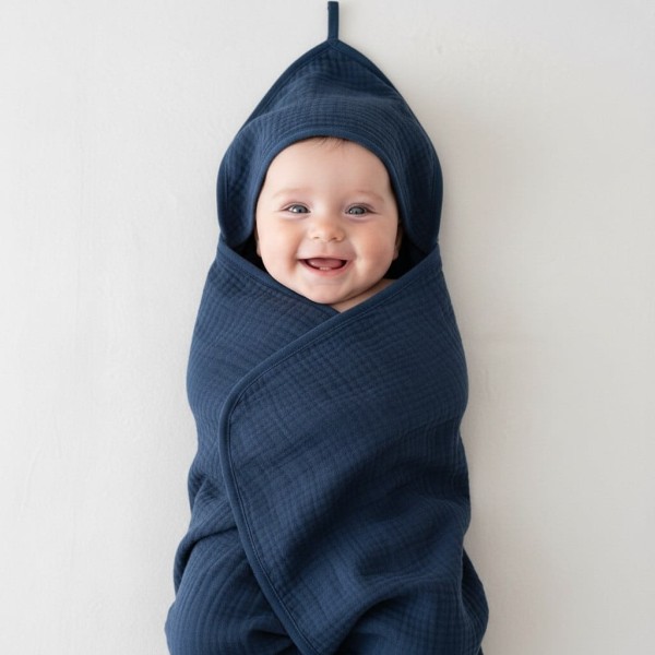 Mušelínová dětská osuška Ručník s kapucí Navy Blue - Dolce Sonno