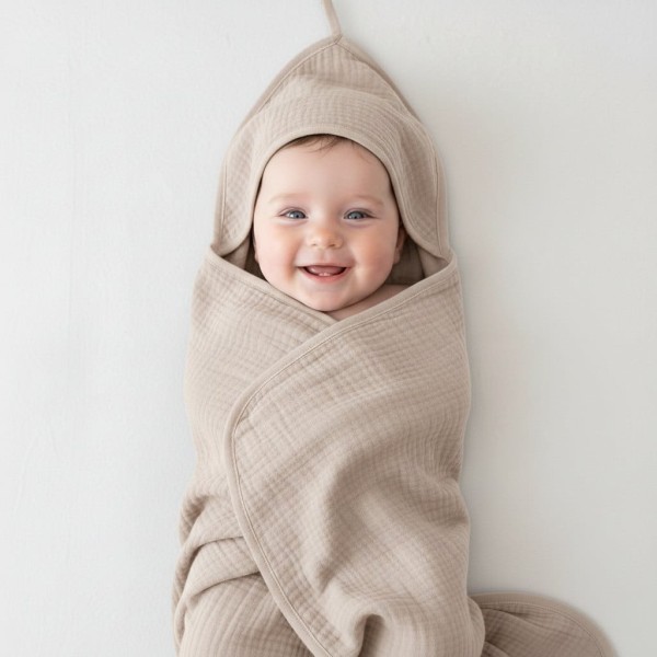 Mušelínová dětská osuška Ručník s kapucí Beige - Dolce Sonno