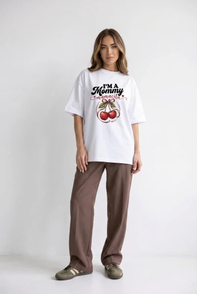 Oversize tričko I'm a Mommy Cherry White – Dolce Sonno