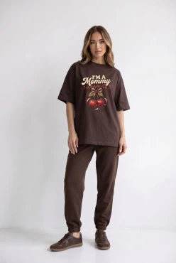 Oversize tričko I'm a Mommy v čokoládové barvě – Dolce Sonno