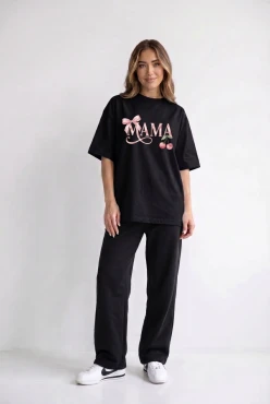 Oversize tričko Mama Cherry Black – Dolce Sonno