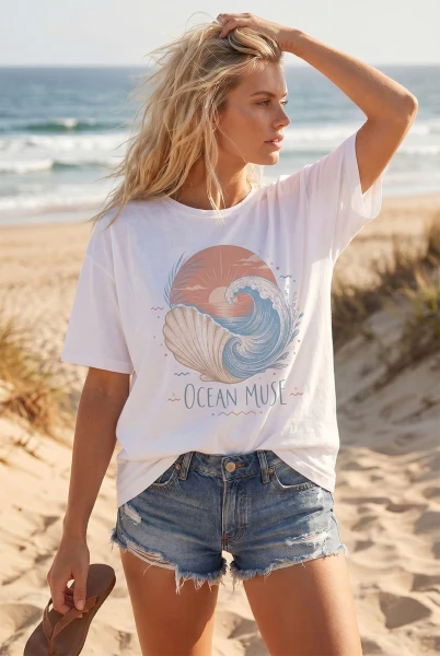 Oversize tričko Ocean Muse White – Wualaa Women