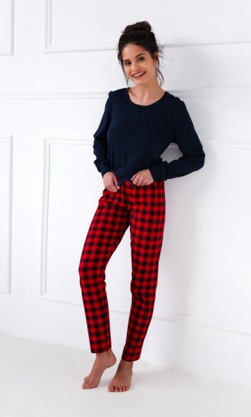 Dámské bavlněné pyžamo s dlouhými kostkovanými kalhotami Bonnie - Sensis