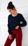 Dámské bavlněné pyžamo s dlouhými kostkovanými kalhotami Bonnie - Sensis