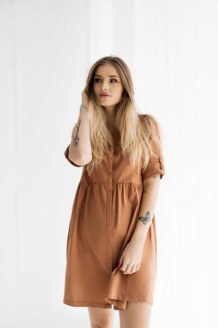 Těhotenská a kojící noční košile s 3/4 rukávy Paris/ Caramel - Dolce Sonno  