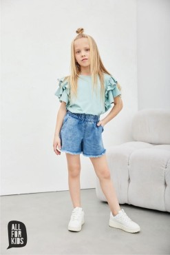 Dívčí halenka s volánky mátová - All for Kids