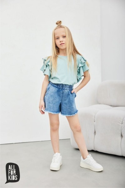 Dívčí halenka s volánky mátová - All for Kids