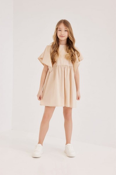 Šaty pro dívku s motýlími rukávy Beige - All for Kids
