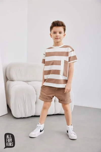 Chlapecké tričko s béžovými pruhy - All for Kids
