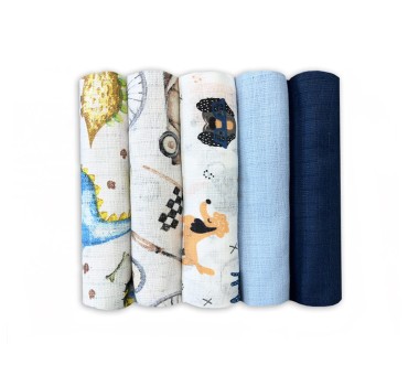 Zestav 5 ks bavlněných tetra plen s potiskem sada č. 9 - Dolce Sonno 