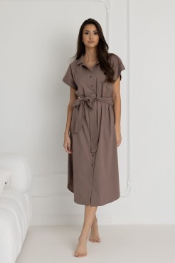 Dlouhá noční košile na knoflíky Ingrid/ Taupe - Dolce Sonno