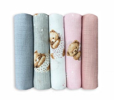 Zestav 5 ks bavlněných tetra plen s potiskem sada č. 13 - Dolce Sonno