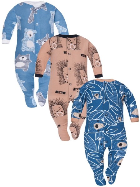 Sada 3 dětských overalů 100% bavlna - Medvídci Ježci Koala Dolce Sonno