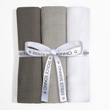 Sada 3 ks mušelínových plen 60 x 70 cm 100% bavlna Oeko-Tex | Sada 04 – Dolce Sonno