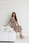 WUALAA Women - Dámské šaty midi KELLY Classic Collage Beige