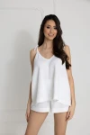 Mušelínové letní pyžamo s vázacími ramínky Blanca / White – Dolce Sonno