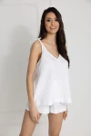 Mušelínové letní pyžamo s vázacími ramínky Blanca / White – Dolce Sonno