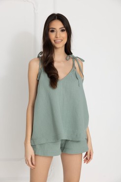 Mušelínové letní pyžamo s vázacími ramínky Blanca / Laurel Green – Dolce Sonno