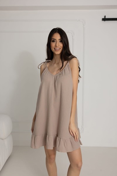 Mušelínová košile s vázacími ramínky Afra / Mocca - Dolce Sonno