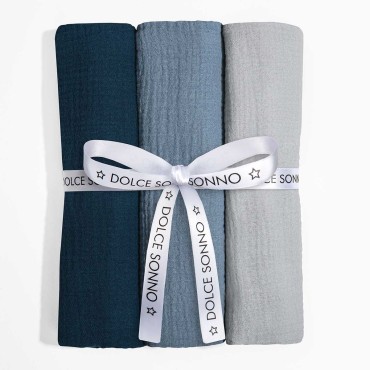 Sada 3 ks mušelínových plen 60 x 70 cm 100% bavlna Oeko-Tex | Sada 08 – Dolce Sonno 