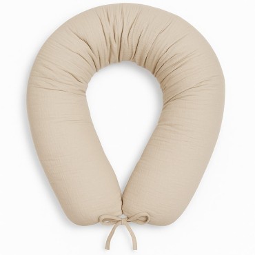 Mušelínový těhotenský polštář ve tvaru válce se zavazováním Beige 180 cm - Dolce Sonno