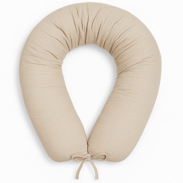 Mušelínový těhotenský polštář ve tvaru válce se zavazováním Beige 180 cm - Dolce Sonno