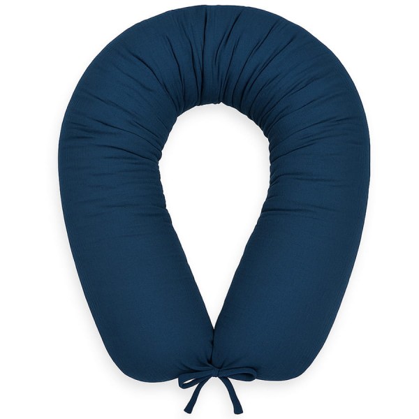 Mušelínový těhotenský polštář ve tvaru válce se zavazováním Navy Blue180 cm - Dolce Sonno