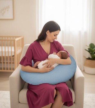 Kojící polštář ve tvaru rohlíku Mušelín Jeans | Dolce Sonno