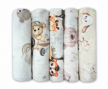 Premium Tetrové a Flanelové Látkové Pleny 5 ks - 70x80 cm 100% Bavlna Oeko-Tex | Sada 01 – Dolce Sonno