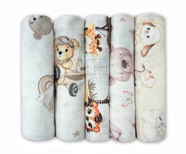 Premium Tetrové a Flanelové Látkové Pleny 5 ks - 70x80 cm 100% Bavlna Oeko-Tex | Sada 01 – Dolce Sonno