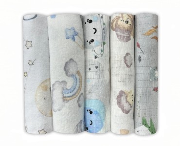 Premium Tetrové a Flanelové Látkové Pleny 5 ks - 70x80 cm 100% Bavlna Oeko-Tex | Sada 02 – Dolce Sonno