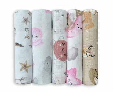 Premium Tetrové a Flanelové Látkové Pleny 5 ks - 70x80 cm 100% Bavlna Oeko-Tex | Sada 03 – Dolce Sonno