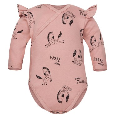 Kojenecké růžové body s potiskem zeber s dlouhým rukávem - Dolce Sonno