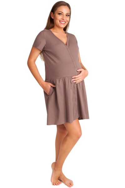 Těhotenská a kojící noční košile s rozepínáním Siena/ Taupe - Dolce Sonno