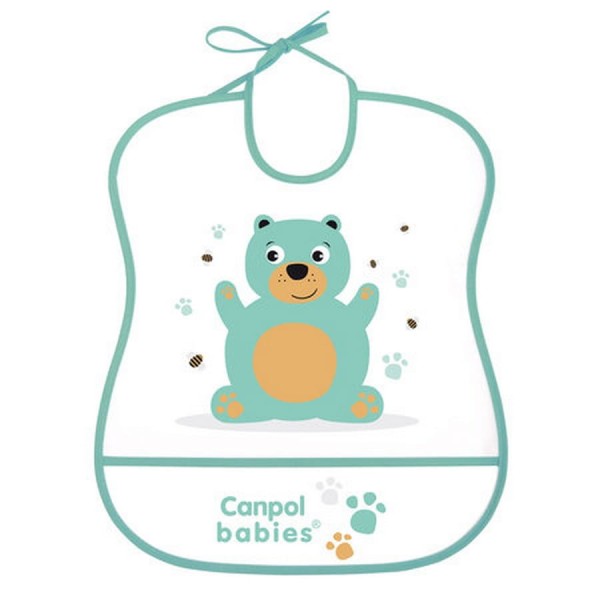Měkký plastový bryndák s kapsou – mint bear | Canpol 2/919