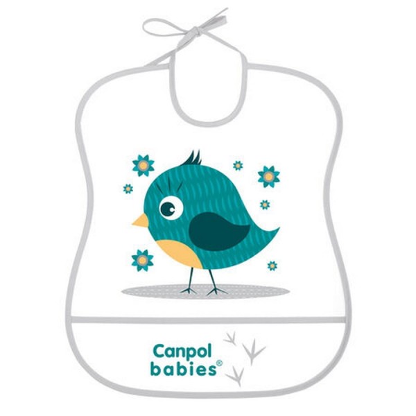 Měkký plastový bryndák s kapsou – turquoise bird | Canpol 2/919