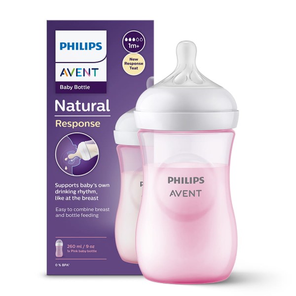 Kojenecká láhev Philips Avent Natural Responsive  260 ml – růžová s dudlíkem 1m+